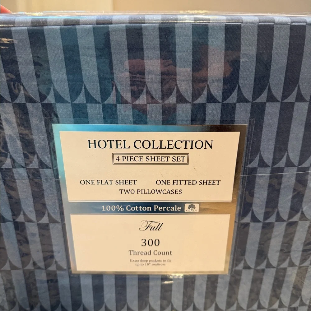 Hotel Collection Blue Geometric Full Sheet Set